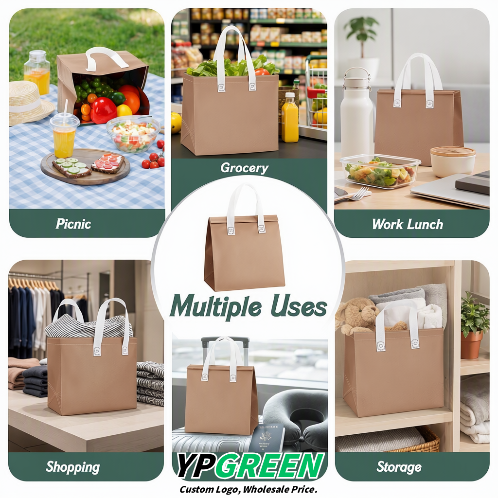 Taupe 4-Cup insulated take away bags wholesale 9.5 x 9.5 x 6 inches for Hot & Cold Drink Delivery
