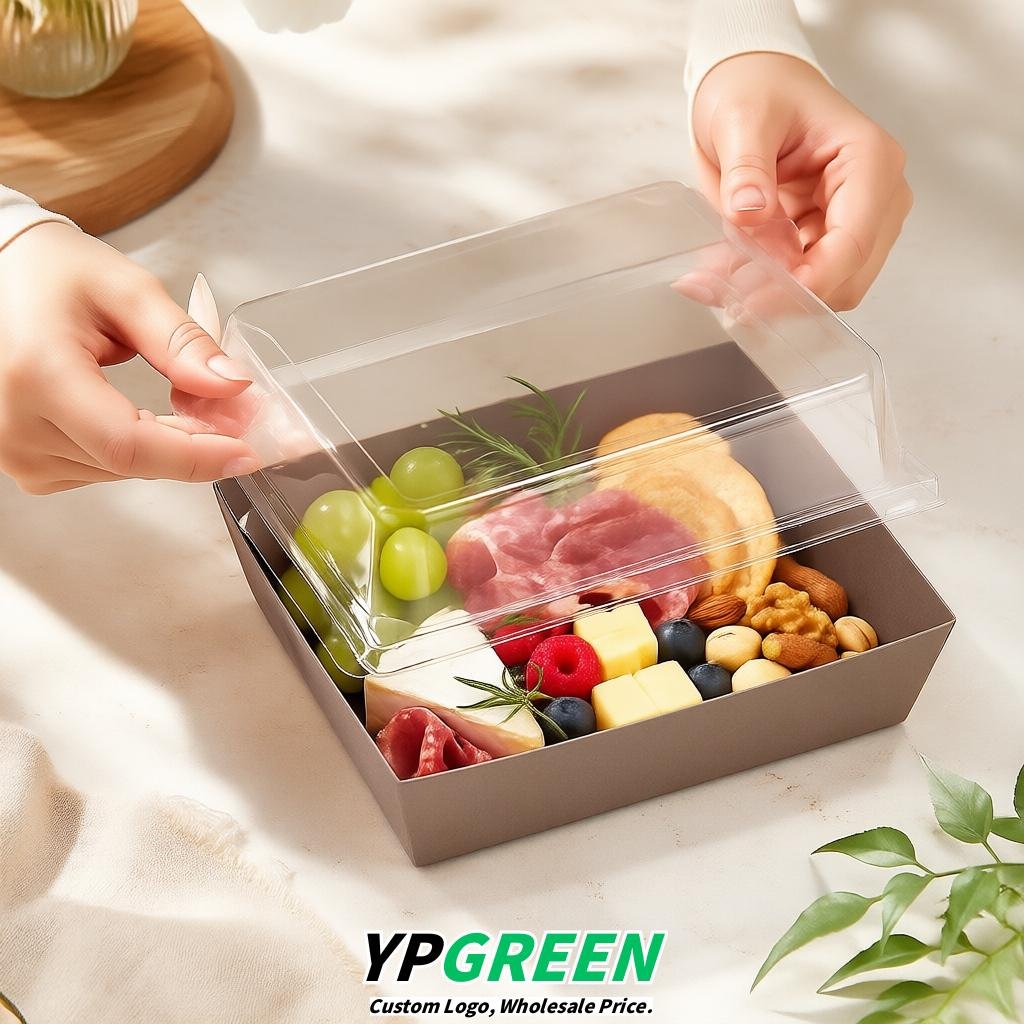 Taupe Charcuterie Boxes with Clear Lids - 4 inches & 5 inches Disposable Paper Square Food Containers