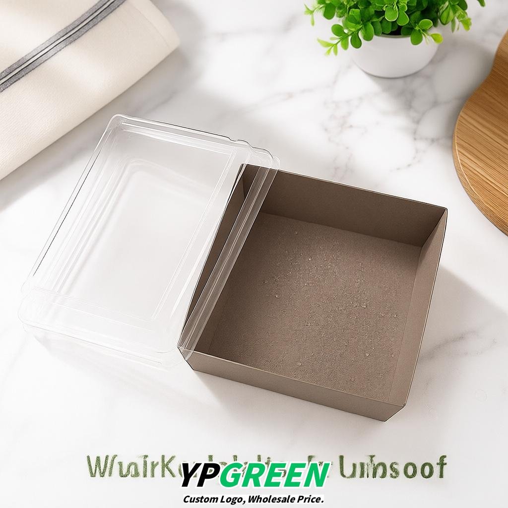 Taupe Charcuterie Boxes with Clear Lids - 4 inches & 5 inches Disposable Paper Square Food Containers