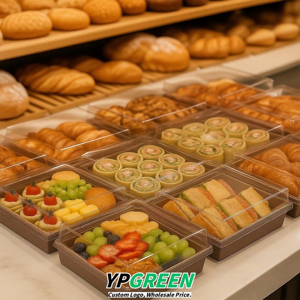 Taupe Charcuterie Boxes with Clear Lids - 4 inches & 5 inches Disposable Paper Square Food Containers