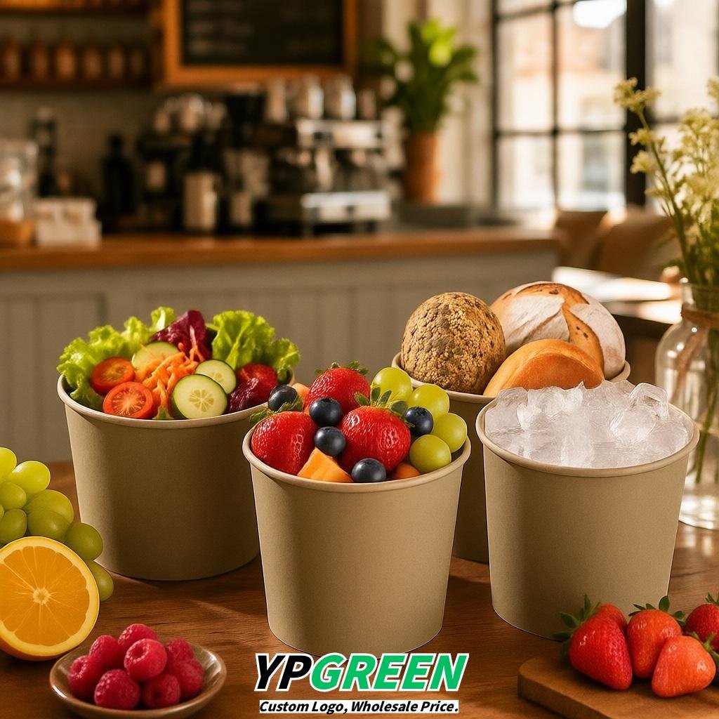 Taupe 85 oz Paper Buckets 6.9x5.7x6.3 Inches Cardboard Food Container