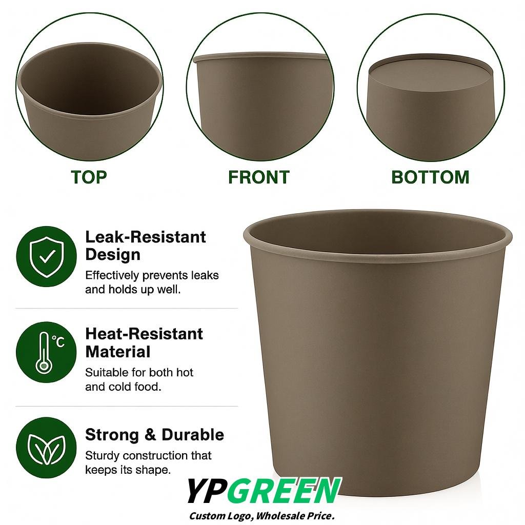 Taupe 85 oz Paper Buckets 6.9x5.7x6.3 Inches Cardboard Food Container