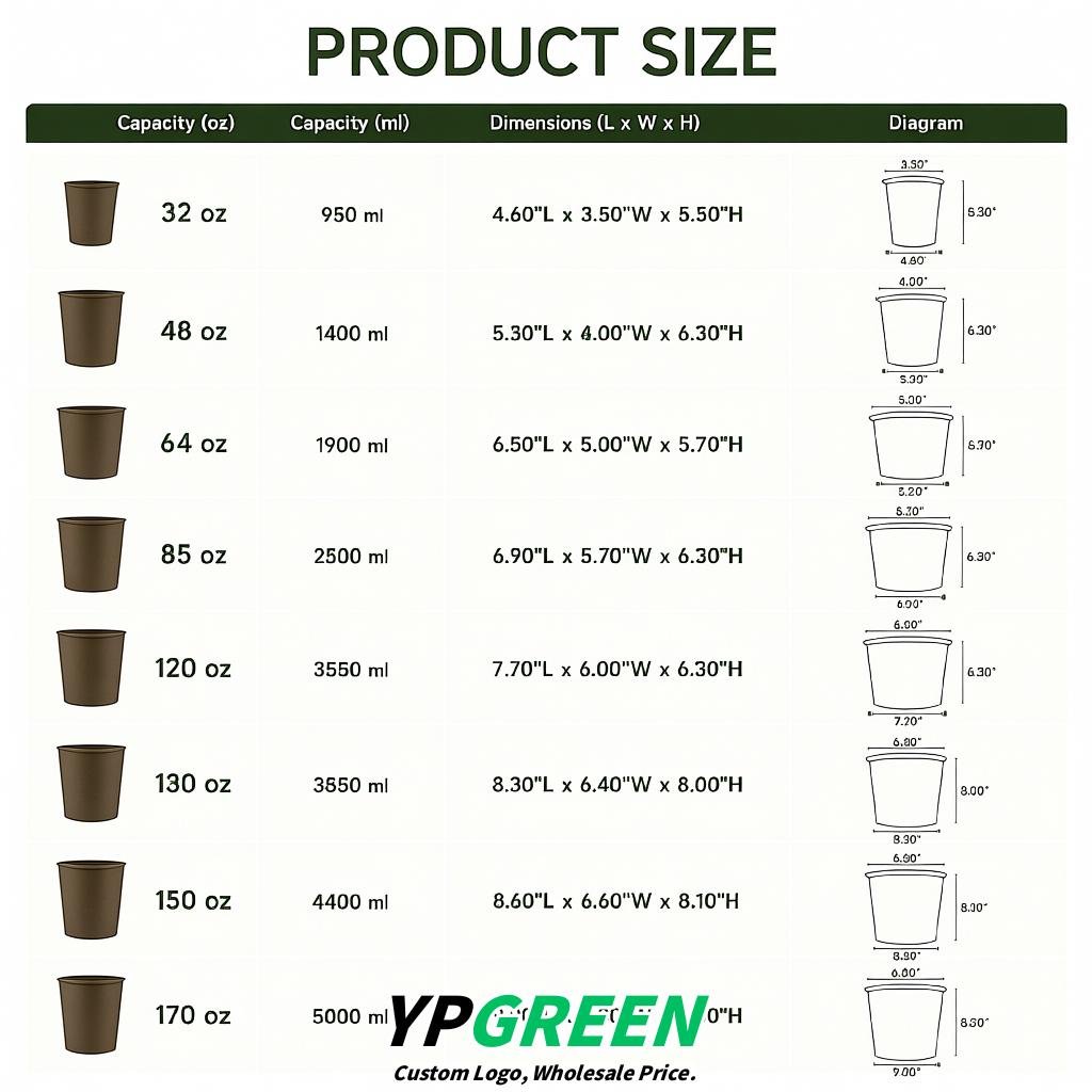 Taupe 85 oz Paper Buckets 6.9x5.7x6.3 Inches Cardboard Food Container