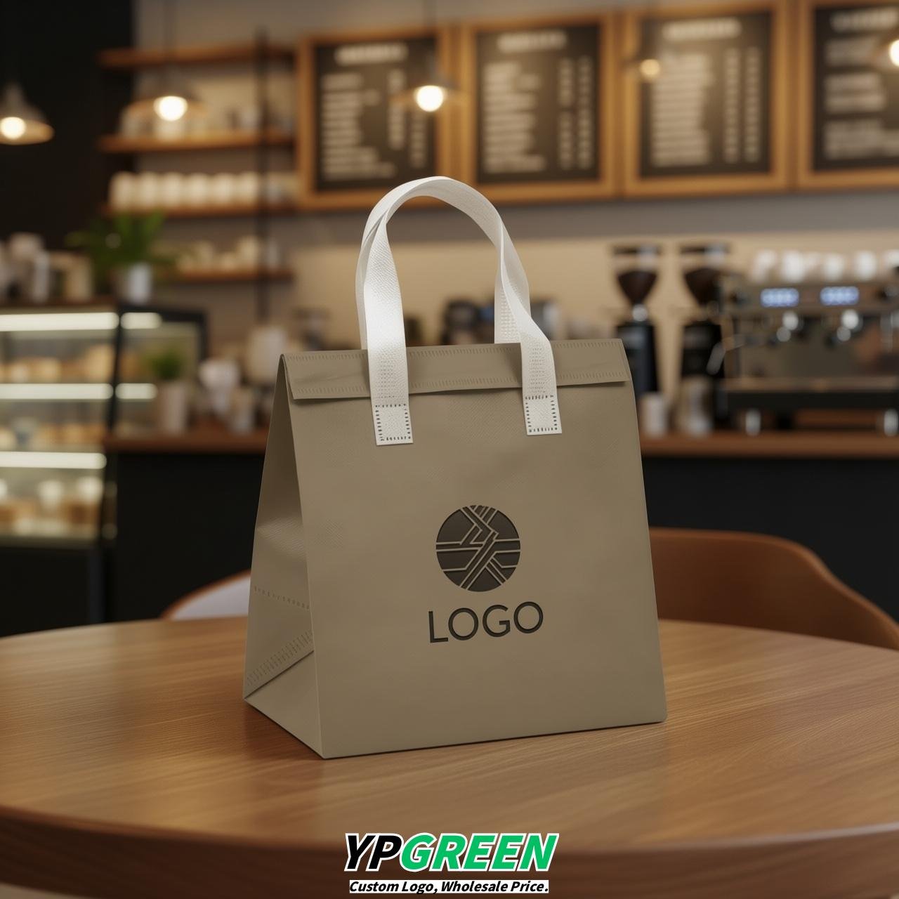 Taupe 4-Cup insulated take away bags wholesale 9.5 x 9.5 x 6 inches for Hot & Cold Drink Delivery