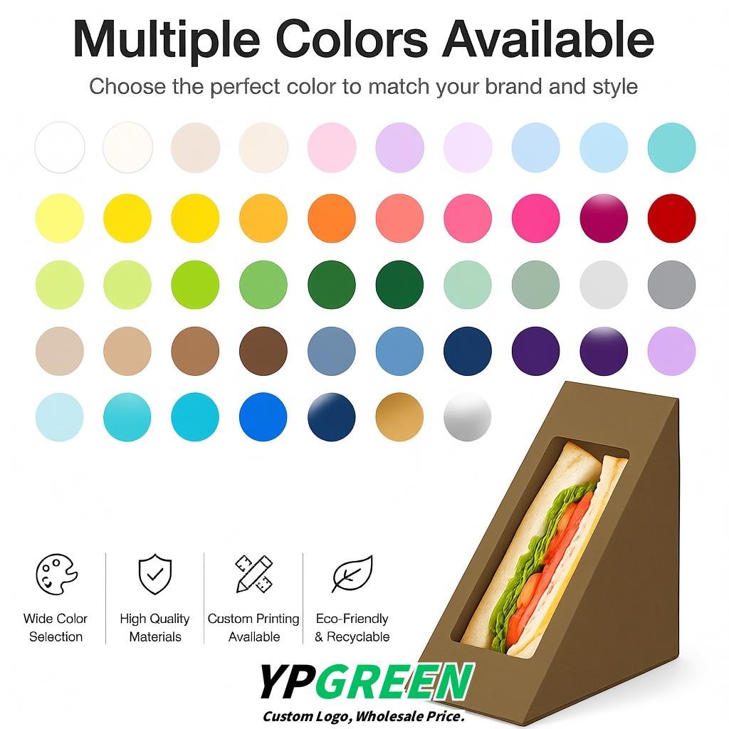 Taupe Triangle Paper Sandwich Boxes with Window 4.7x4.7x2.6 Inch - Factory Direct