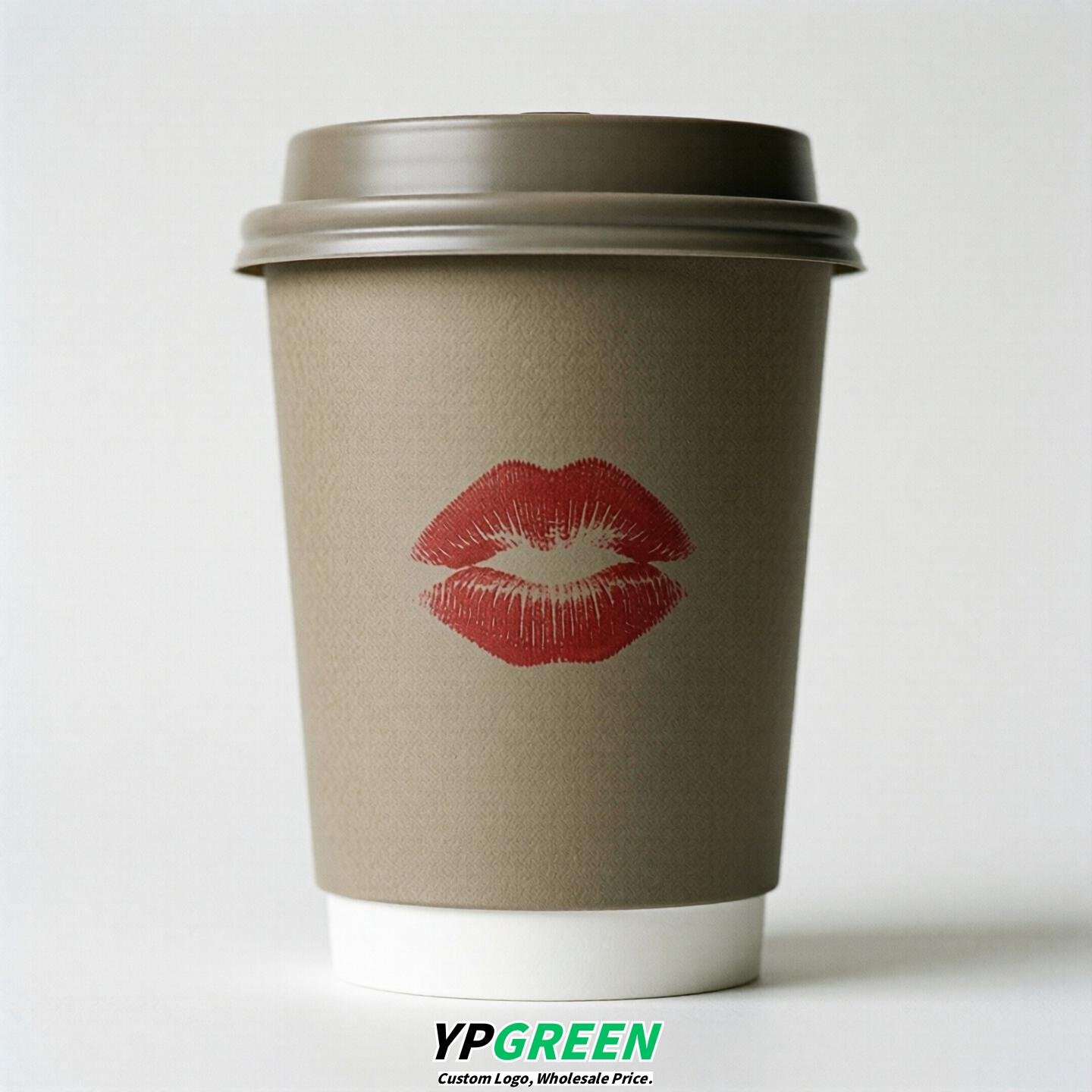 Taupe Paper Cups with Lips Print 10oz/12oz/16oz/20oz/22oz
