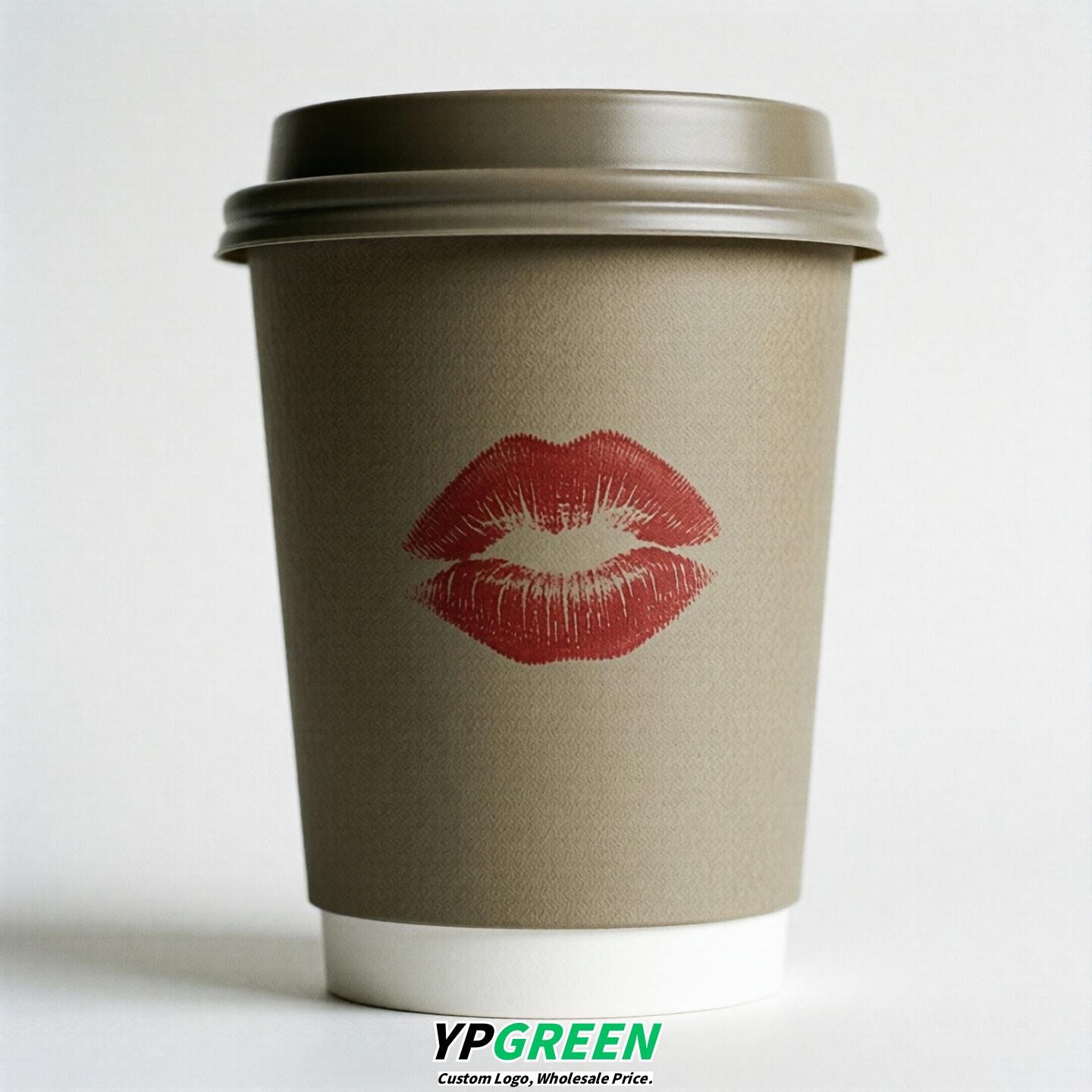 Taupe Paper Cups with Lips Print 10oz/12oz/16oz/20oz/22oz