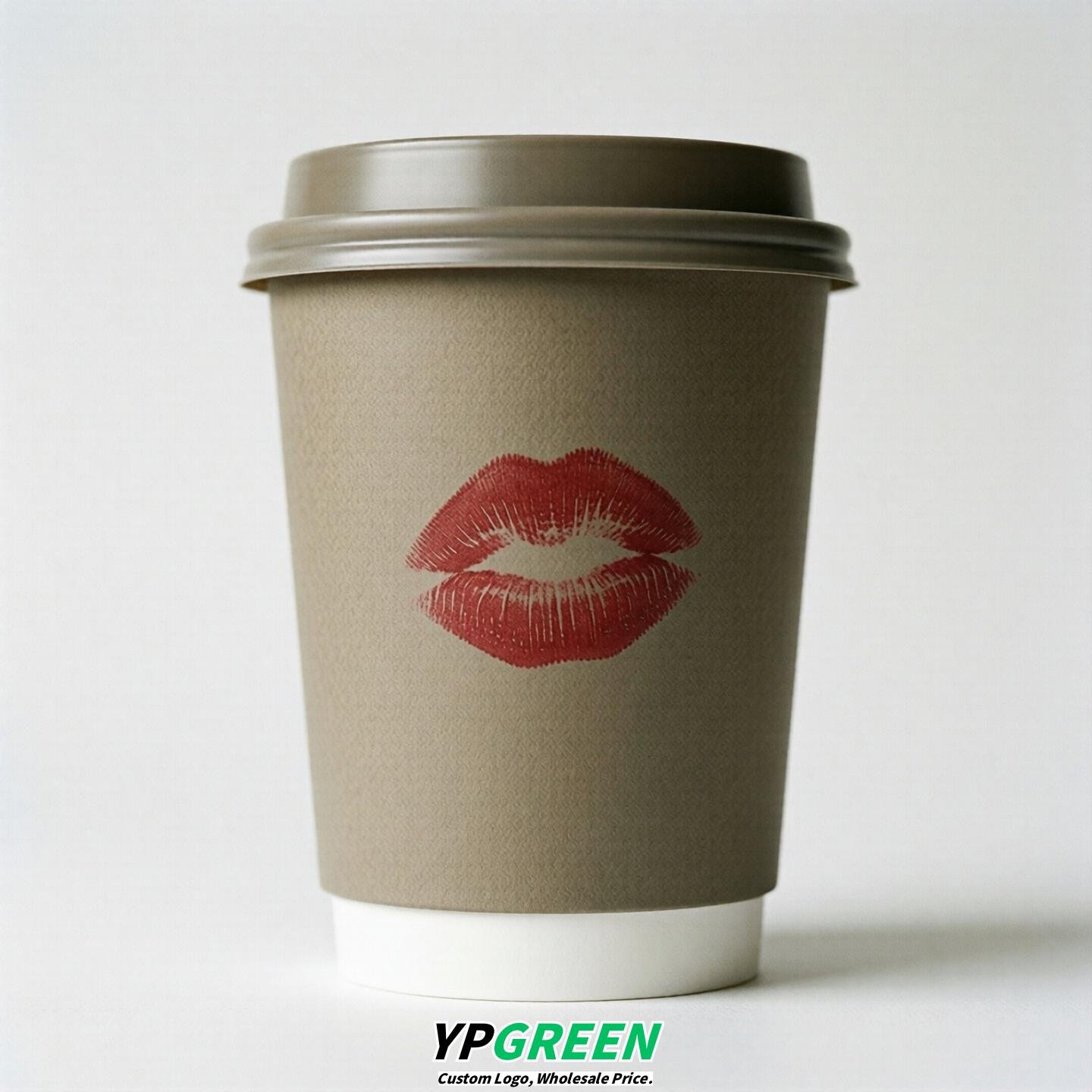 Taupe Paper Cups with Lips Print 10oz/12oz/16oz/20oz/22oz
