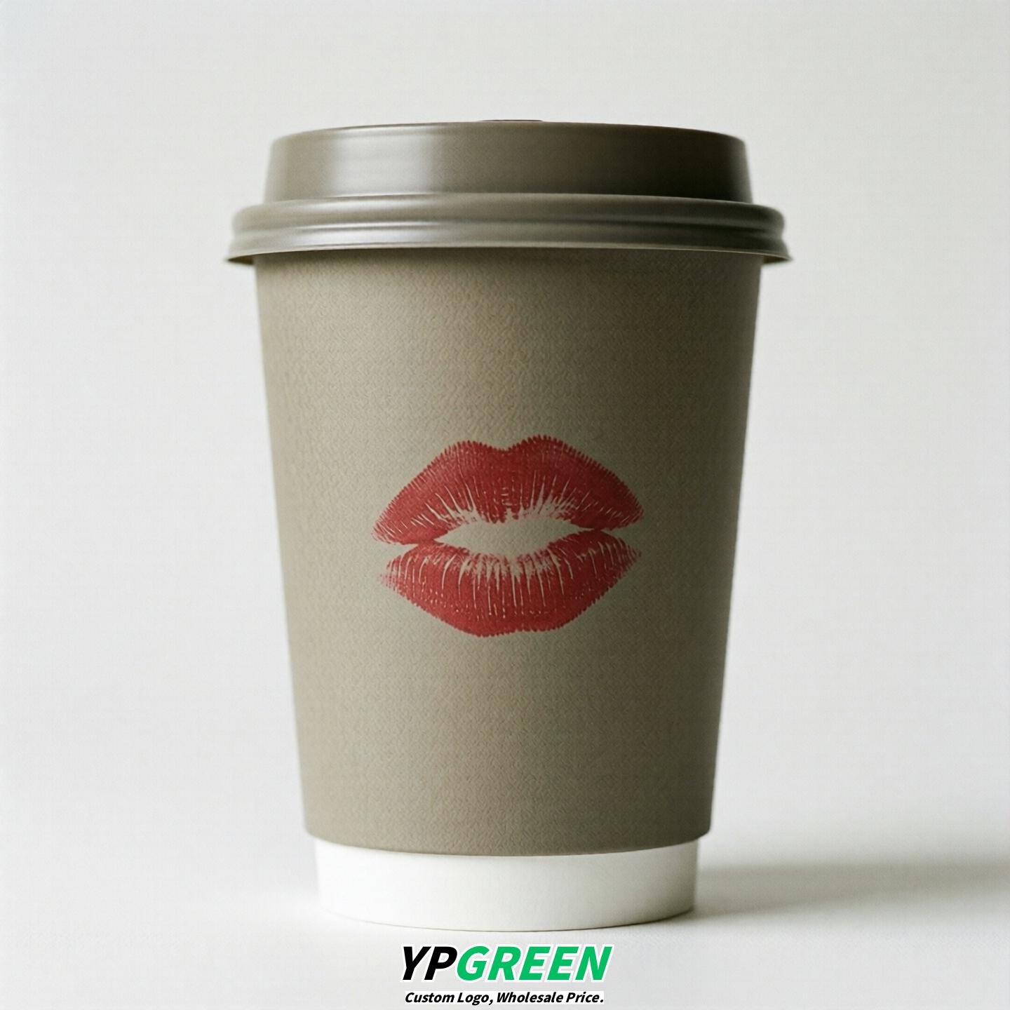 Taupe Paper Cups with Lips Print 10oz/12oz/16oz/20oz/22oz