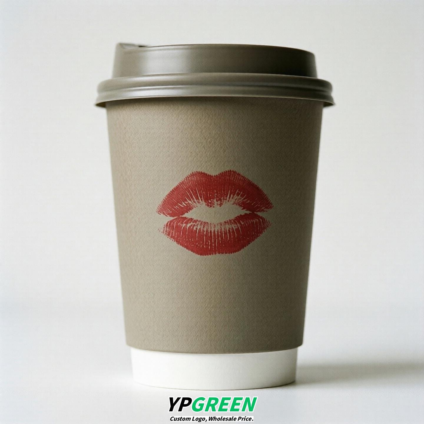 Taupe Paper Cups with Lips Print 10oz/12oz/16oz/20oz/22oz