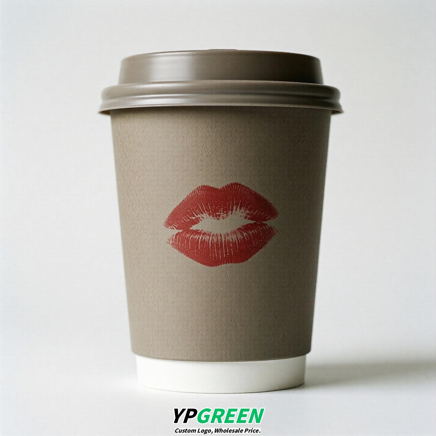 Taupe Paper Cups with Lips Print 10oz/12oz/16oz/20oz/22oz