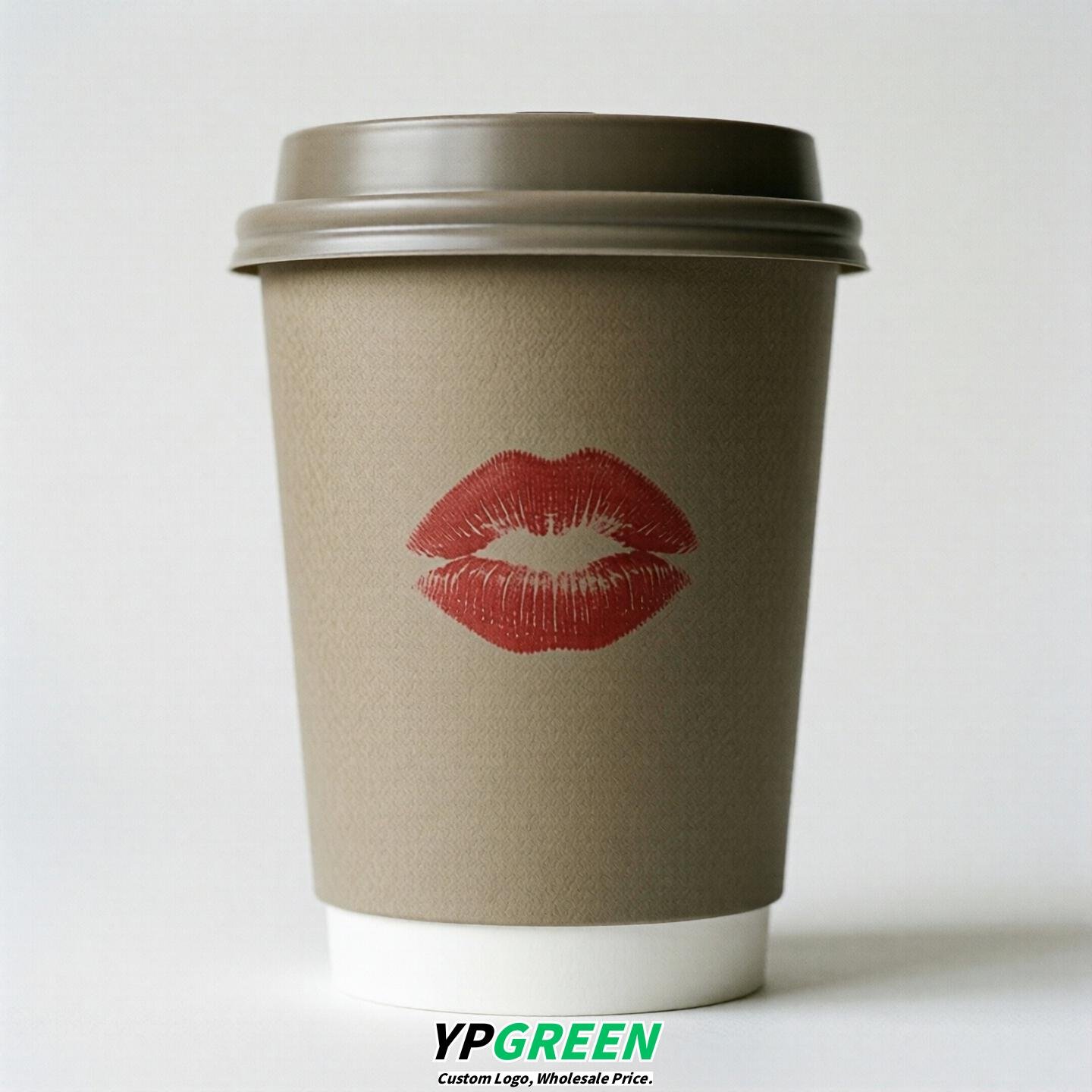 Taupe Paper Cups with Lips Print 10oz/12oz/16oz/20oz/22oz