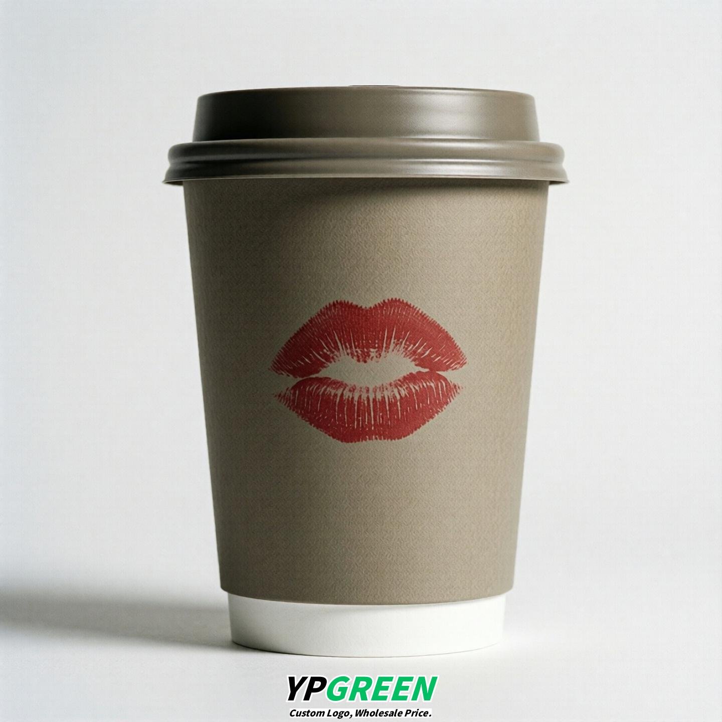 Taupe Paper Cups with Lips Print 10oz/12oz/16oz/20oz/22oz