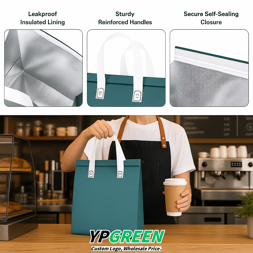 Teal 4-Cup insulated take away bags wholesale 9.5 x 9.5 x 6 inches for Hot & Cold Drink Delivery