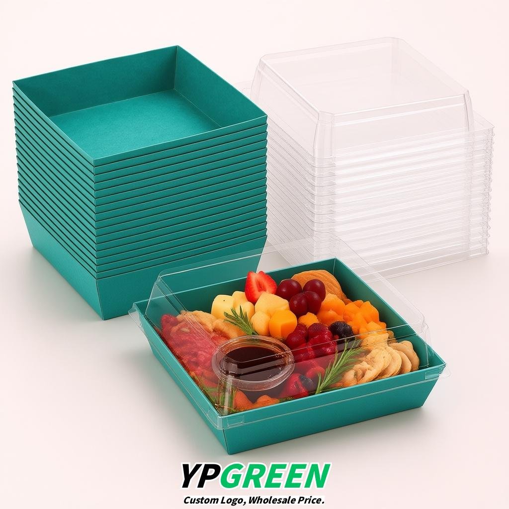 Teal Charcuterie Boxes with Clear Lids - 4 inches & 5 inches Disposable Paper Square Food Containers