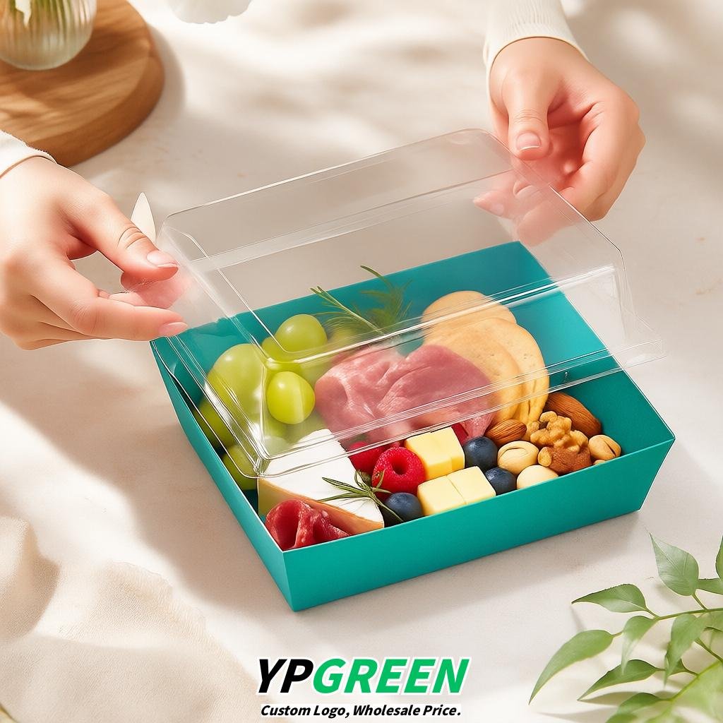 Teal Charcuterie Boxes with Clear Lids - 4 inches & 5 inches Disposable Paper Square Food Containers