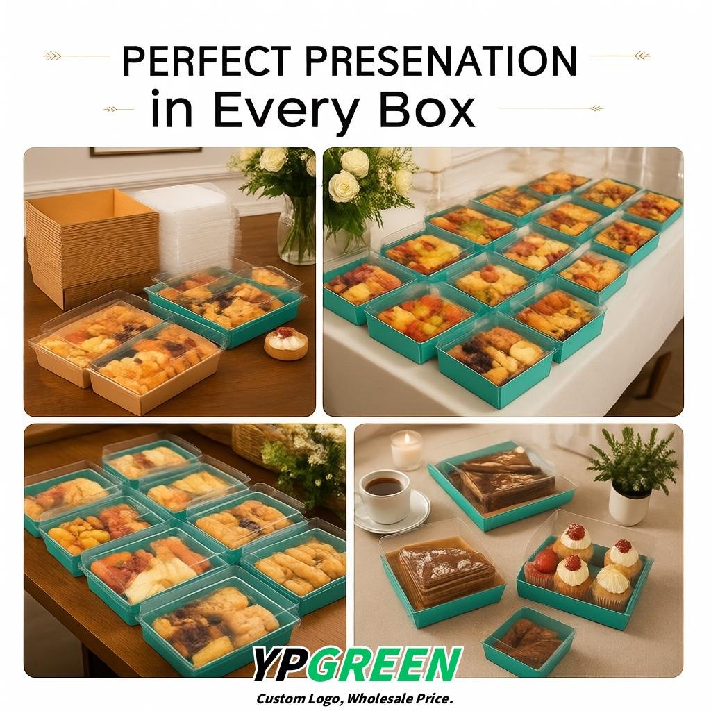 Teal Charcuterie Boxes with Clear Lids - 4 inches & 5 inches Disposable Paper Square Food Containers
