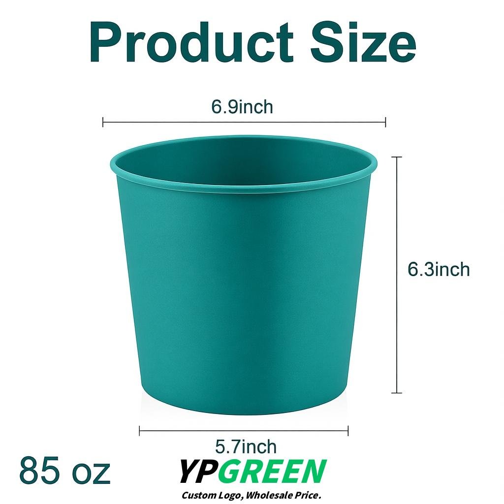 Teal 85 oz Paper Buckets 6.9x5.7x6.3 Inches Cardboard Food Container