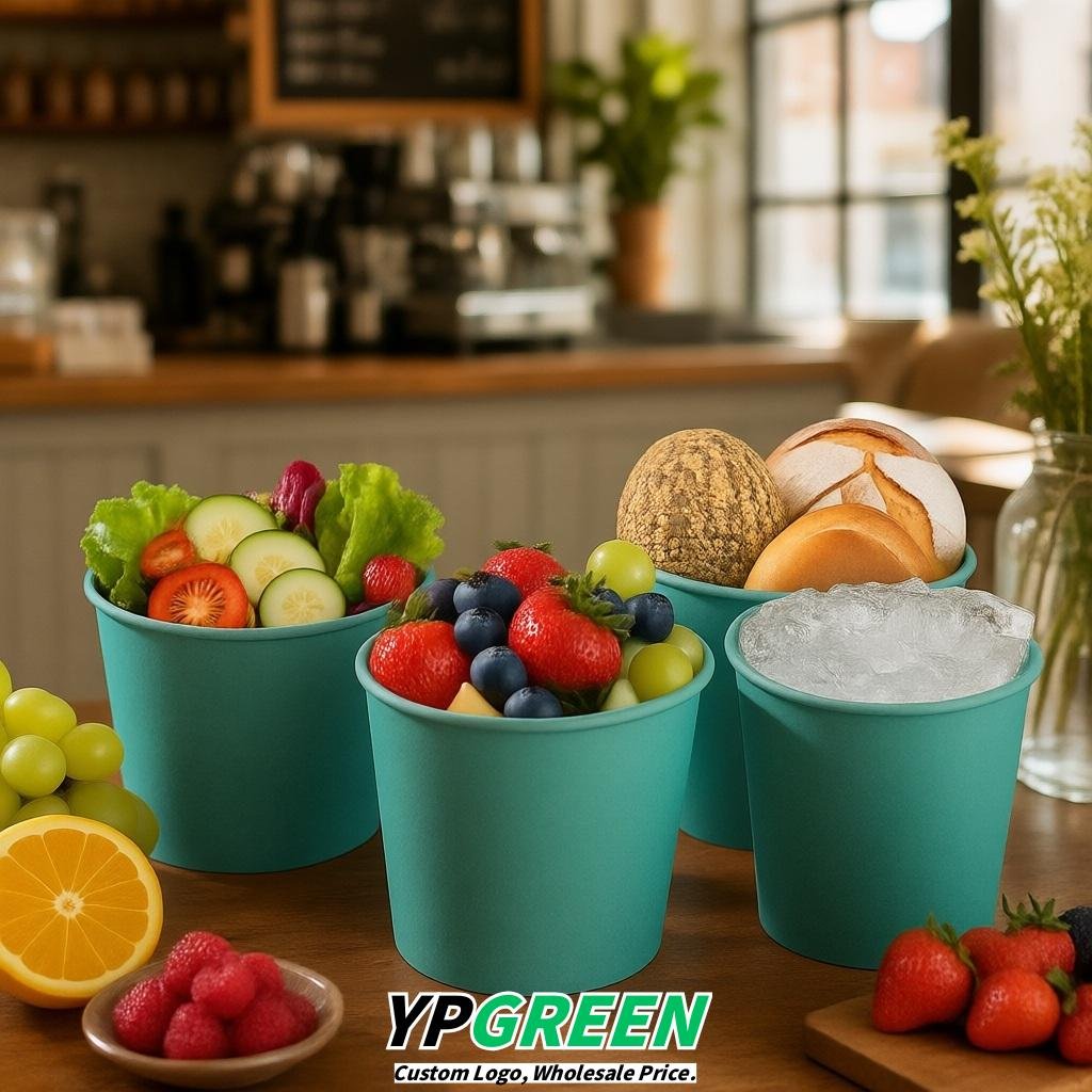 Teal 85 oz Paper Buckets 6.9x5.7x6.3 Inches Cardboard Food Container