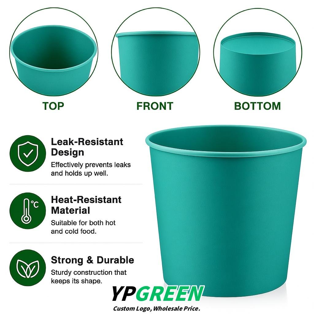 Teal 85 oz Paper Buckets 6.9x5.7x6.3 Inches Cardboard Food Container