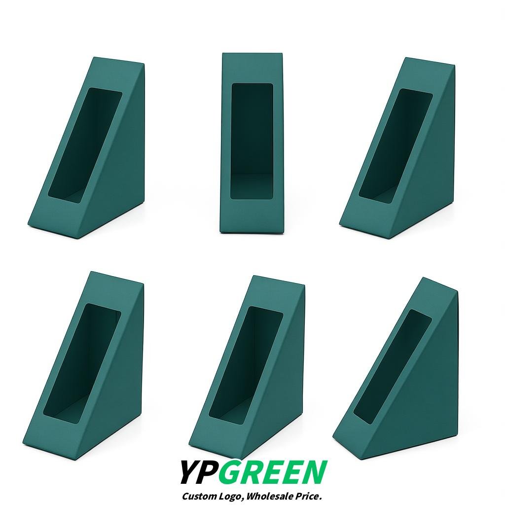 Teal Triangle Paper Sandwich Boxes with Window 4.7x4.7x2.6 Inch - Factory Direct