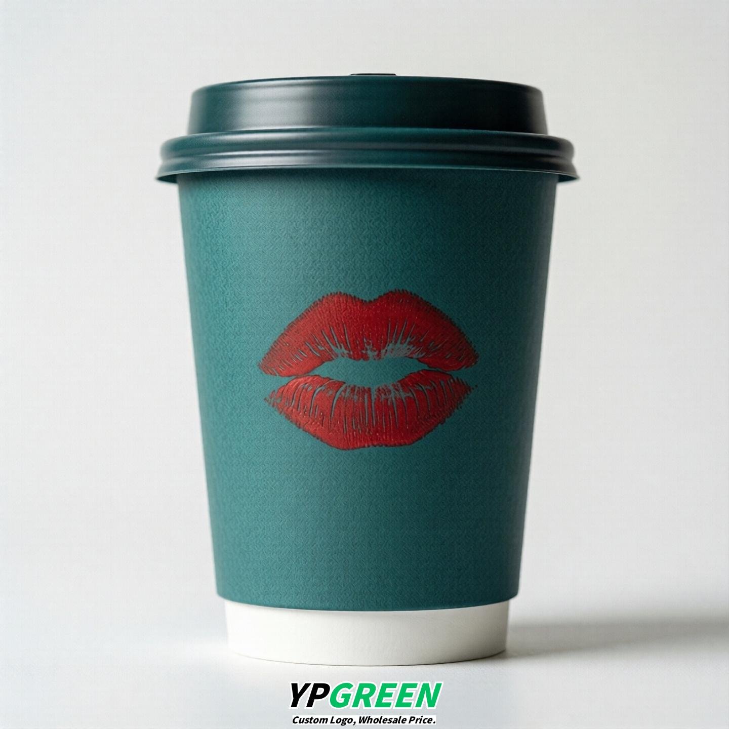 Teal Paper Cups with Lips Print 10oz/12oz/16oz/20oz/22oz