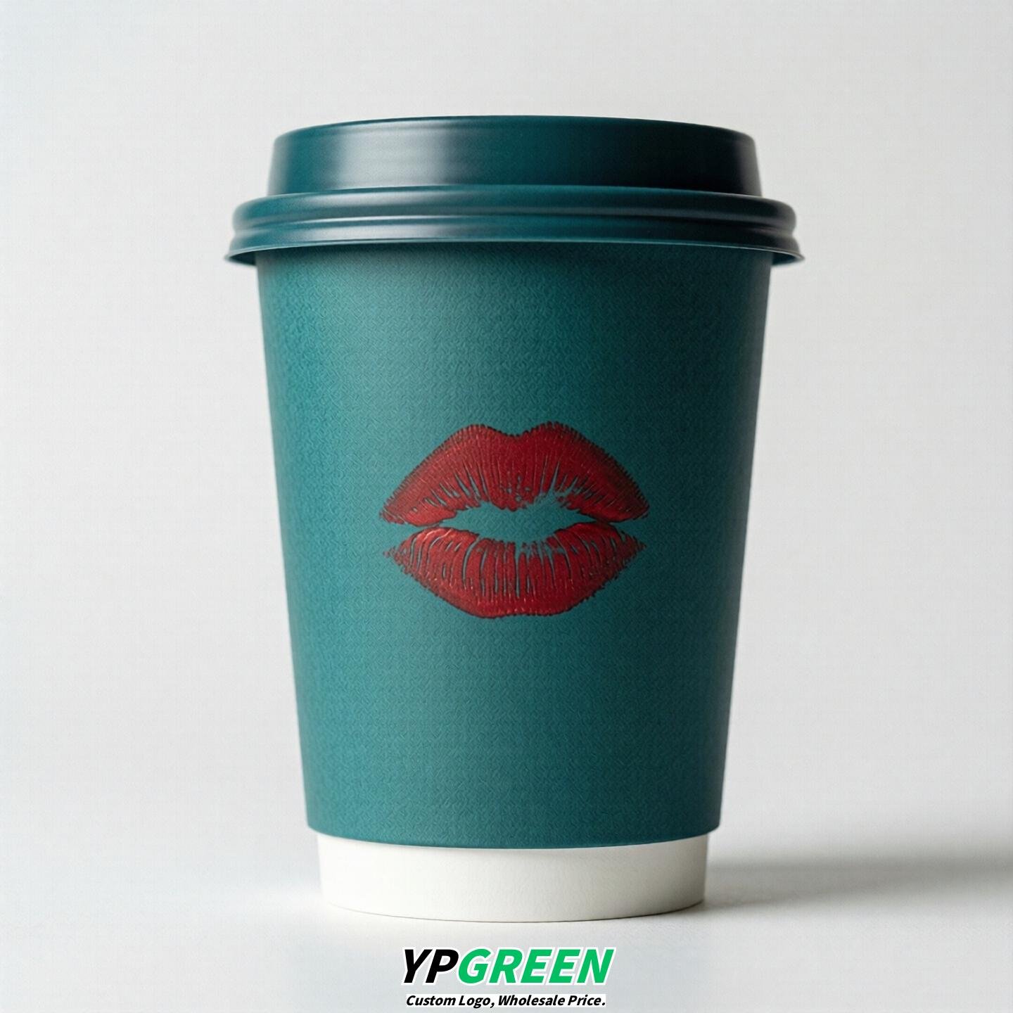 Teal Paper Cups with Lips Print 10oz/12oz/16oz/20oz/22oz