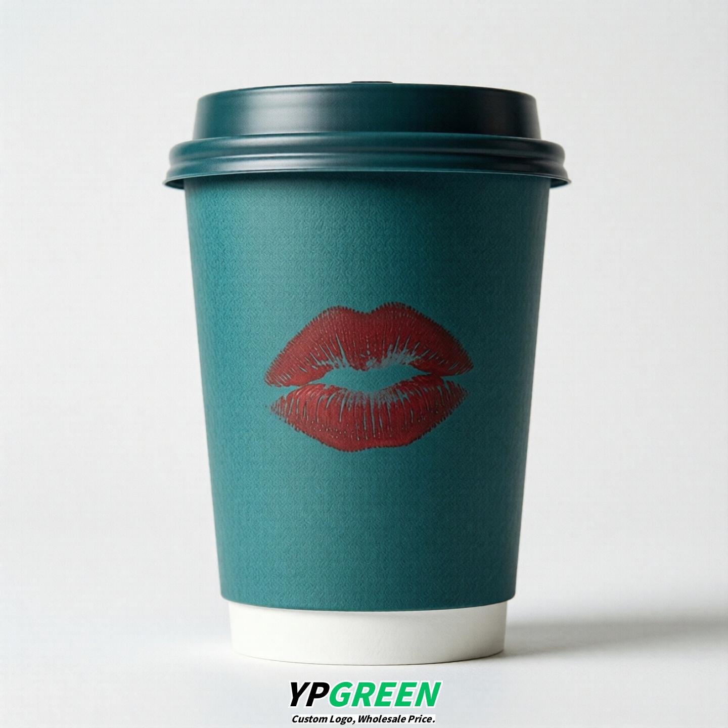 Teal Paper Cups with Lips Print 10oz/12oz/16oz/20oz/22oz