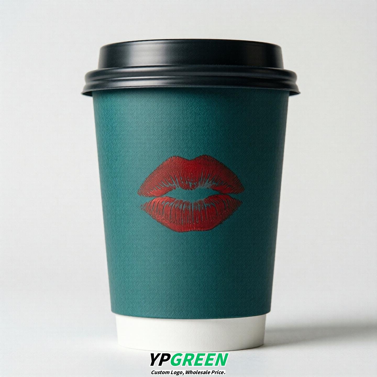 Teal Paper Cups with Lips Print 10oz/12oz/16oz/20oz/22oz