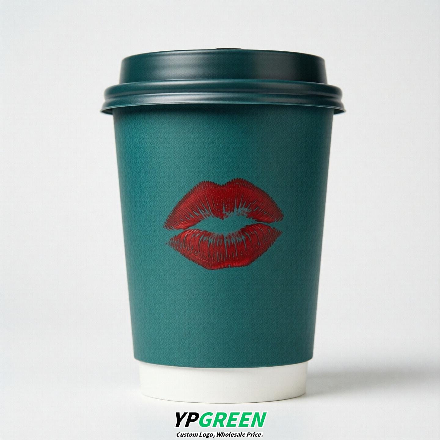 Teal Paper Cups with Lips Print 10oz/12oz/16oz/20oz/22oz