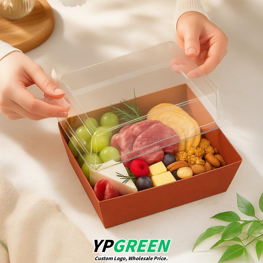 Terracotta Charcuterie Boxes with Clear Lids - 4 inches & 5 inches Disposable Paper Square Food Containers