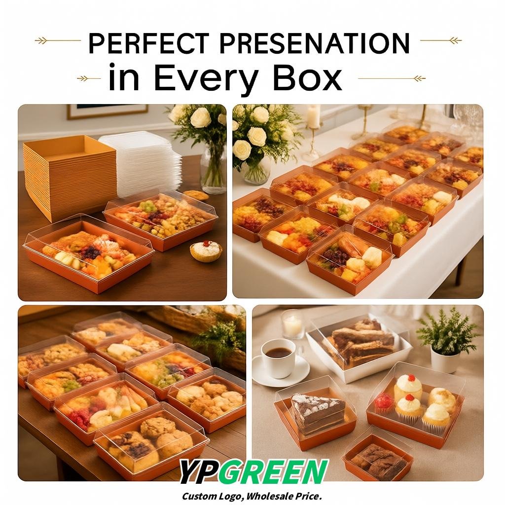 Terracotta Charcuterie Boxes with Clear Lids - 4 inches & 5 inches Disposable Paper Square Food Containers