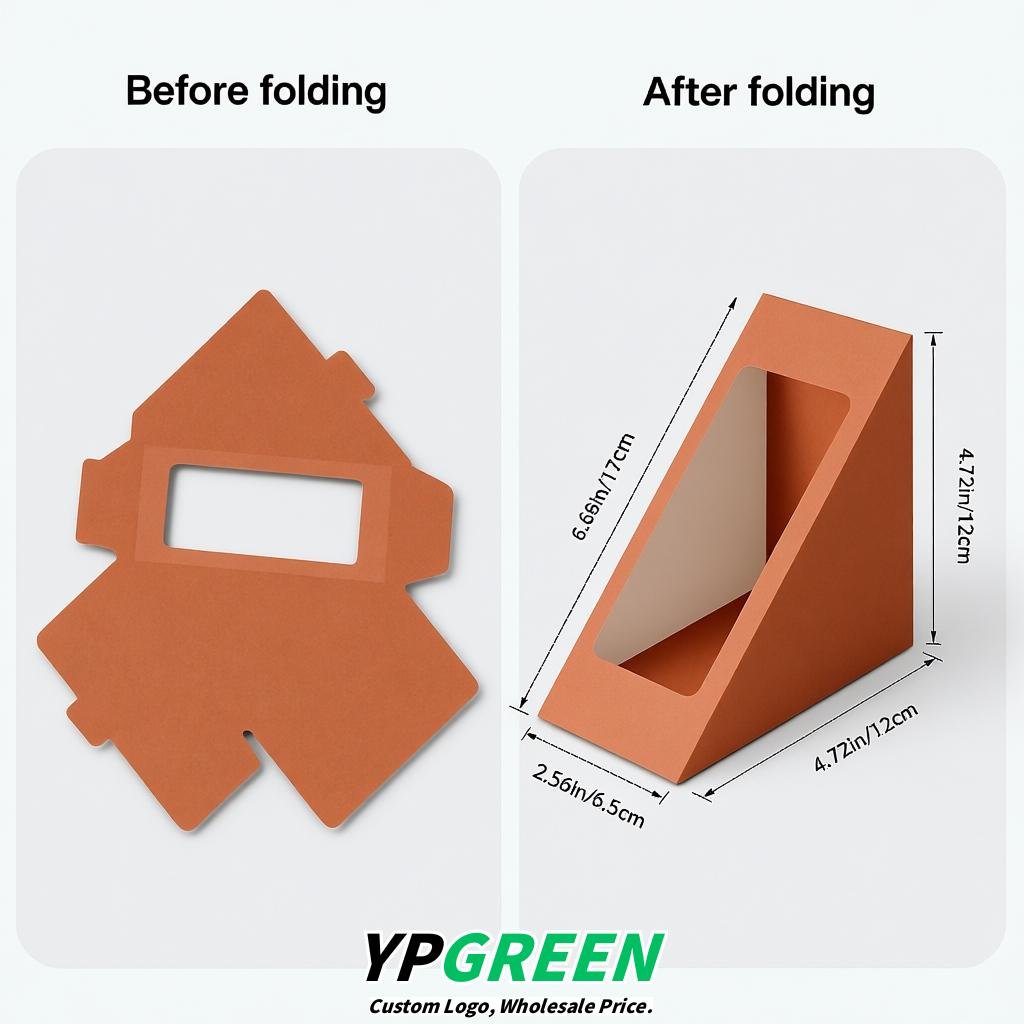 Terracotta Triangle Paper Sandwich Boxes with Window 4.7x4.7x2.6 Inch - Factory Direct