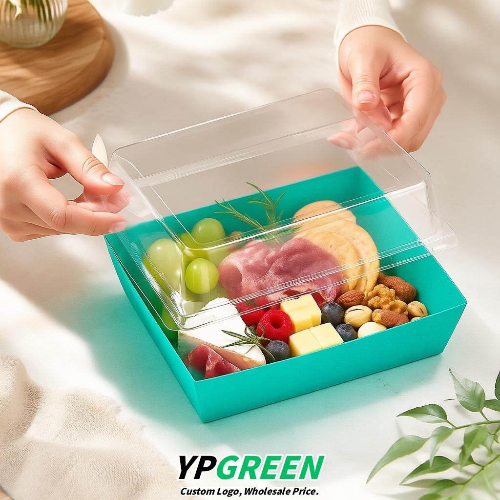 Turquoise Charcuterie Boxes with Clear Lids - 4 inches & 5 inches Disposable Paper Square Food Containers