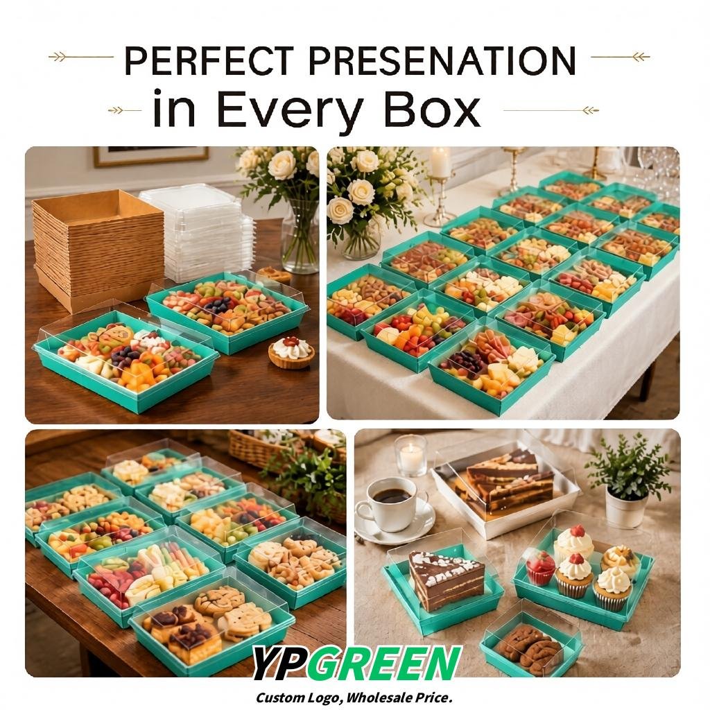 Turquoise Charcuterie Boxes with Clear Lids - 4 inches & 5 inches Disposable Paper Square Food Containers