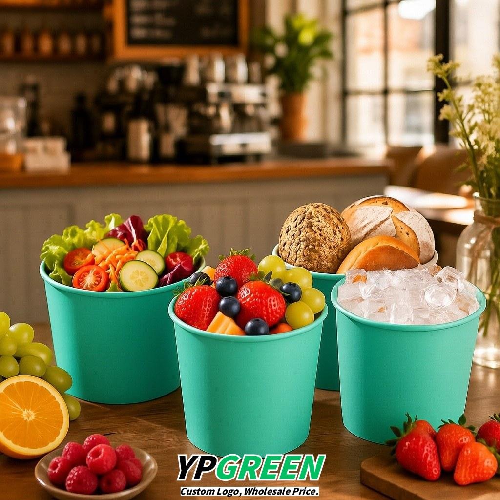 Turquoise 85 oz Paper Buckets 6.9x5.7x6.3 Inches Cardboard Food Container