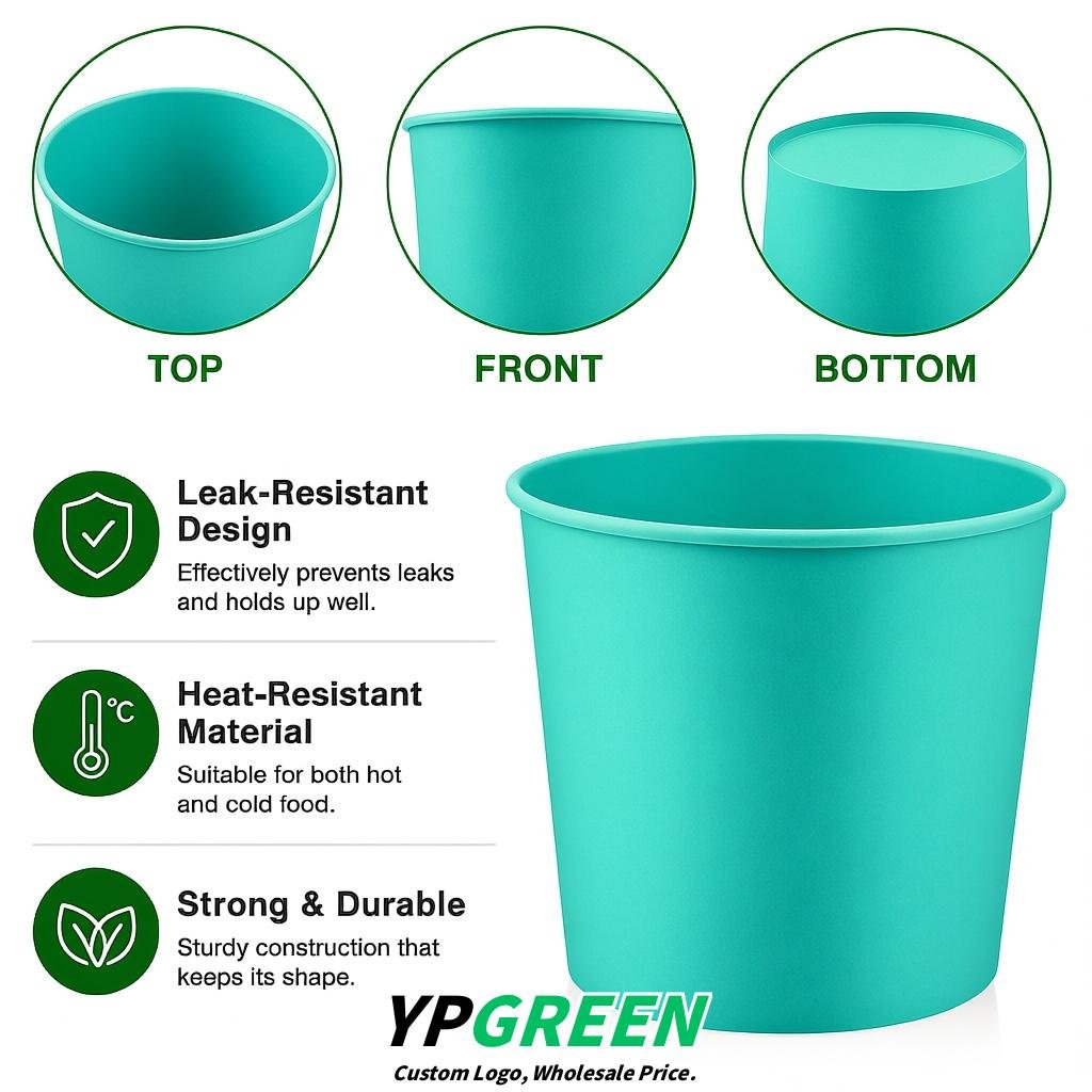 Turquoise 85 oz Paper Buckets 6.9x5.7x6.3 Inches Cardboard Food Container