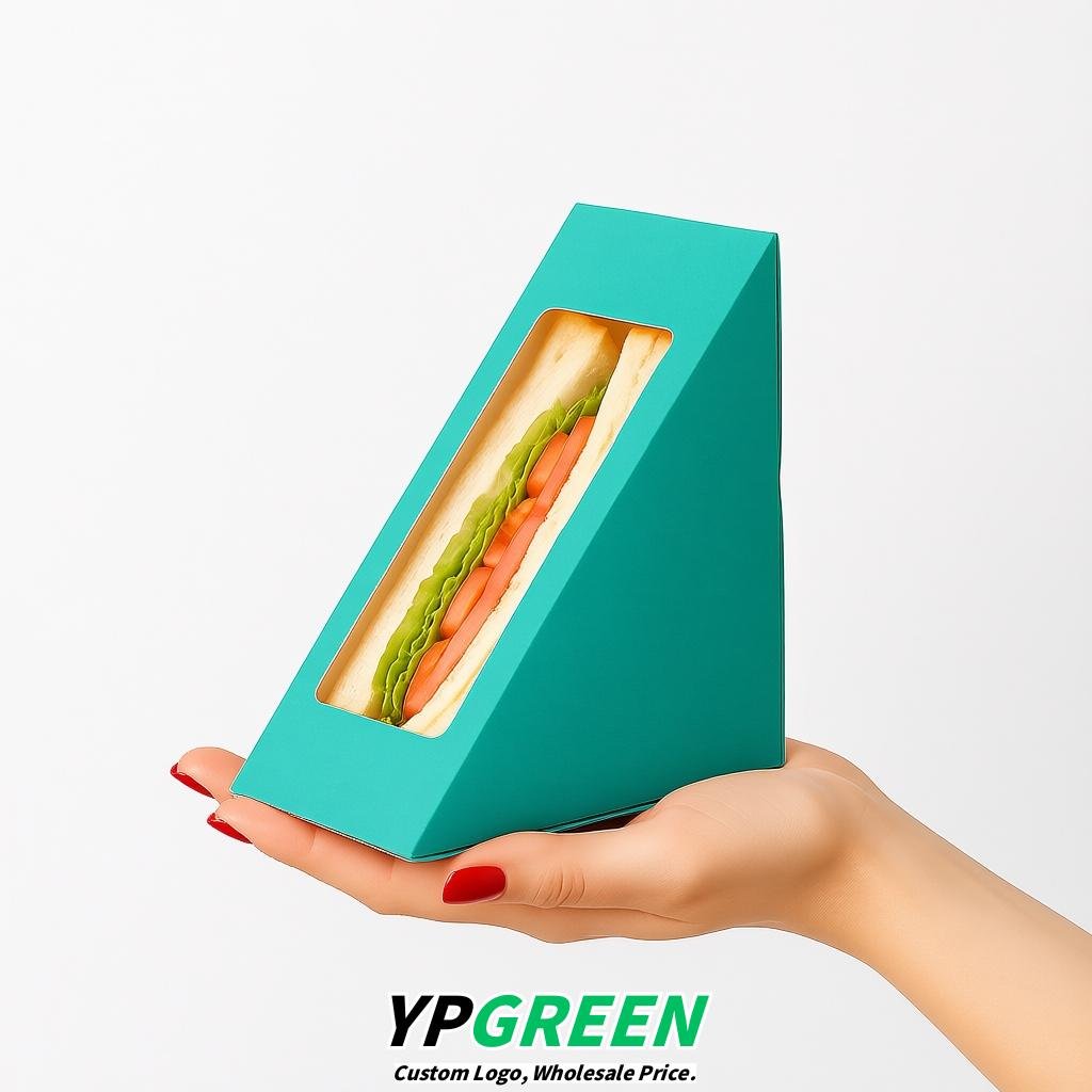 Turquoise Triangle Paper Sandwich Boxes with Window 4.7x4.7x2.6 Inch - Factory Direct Turquoise Triangle Paper Sandwich Boxes with Window 4.7x4.7x2.6 Inch - Factory Direct