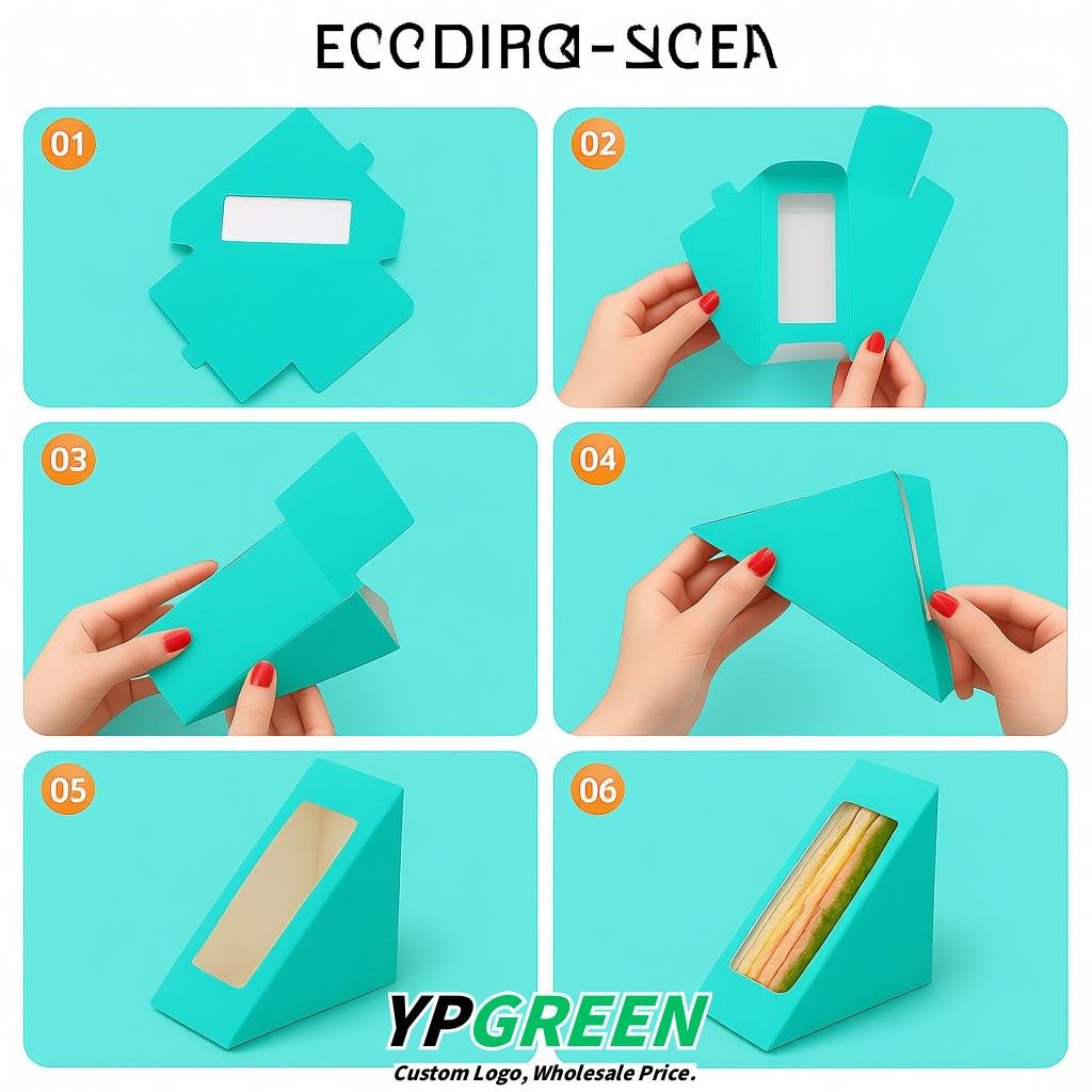 Turquoise Triangle Paper Sandwich Boxes with Window 4.7x4.7x2.6 Inch - Factory Direct