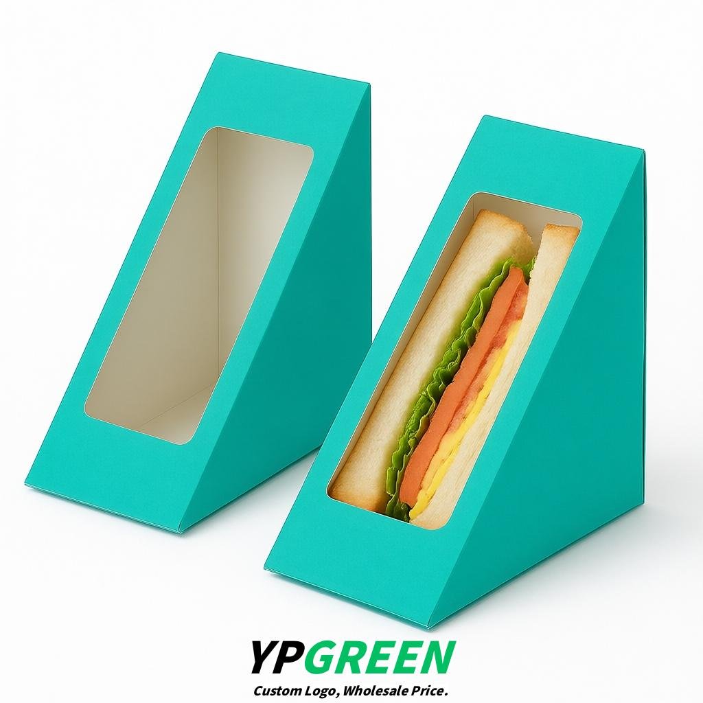 Turquoise Triangle Paper Sandwich Boxes with Window 4.7x4.7x2.6 Inch - Factory Direct
