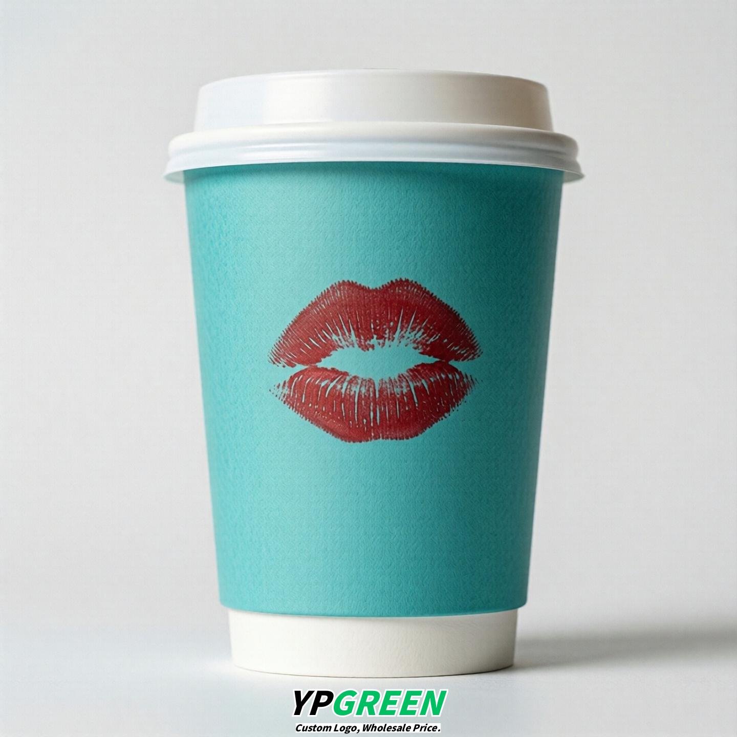 Turquoise Paper Cups with Lips Print 10oz/12oz/16oz/20oz/22oz