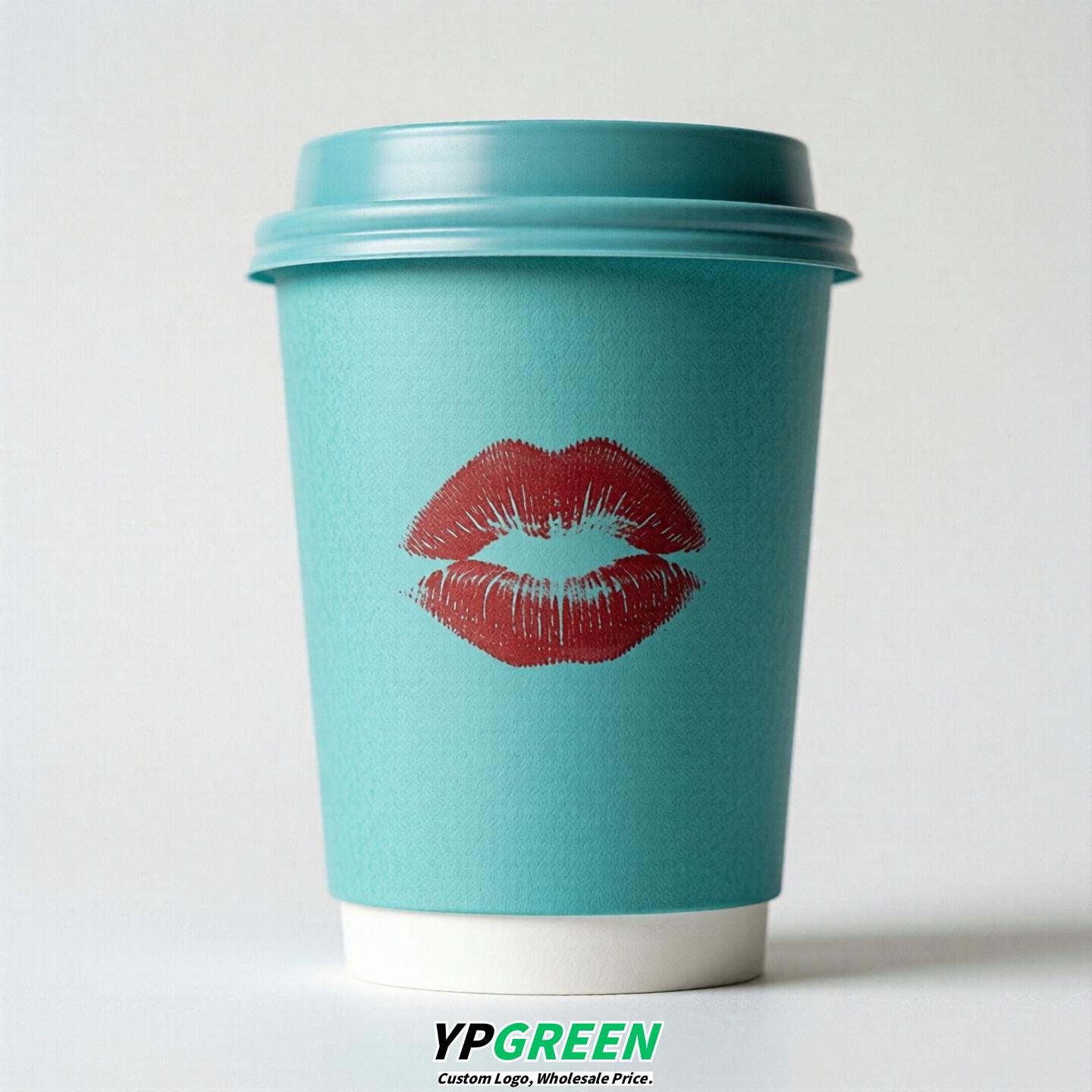 Turquoise Paper Cups with Lips Print 10oz/12oz/16oz/20oz/22oz