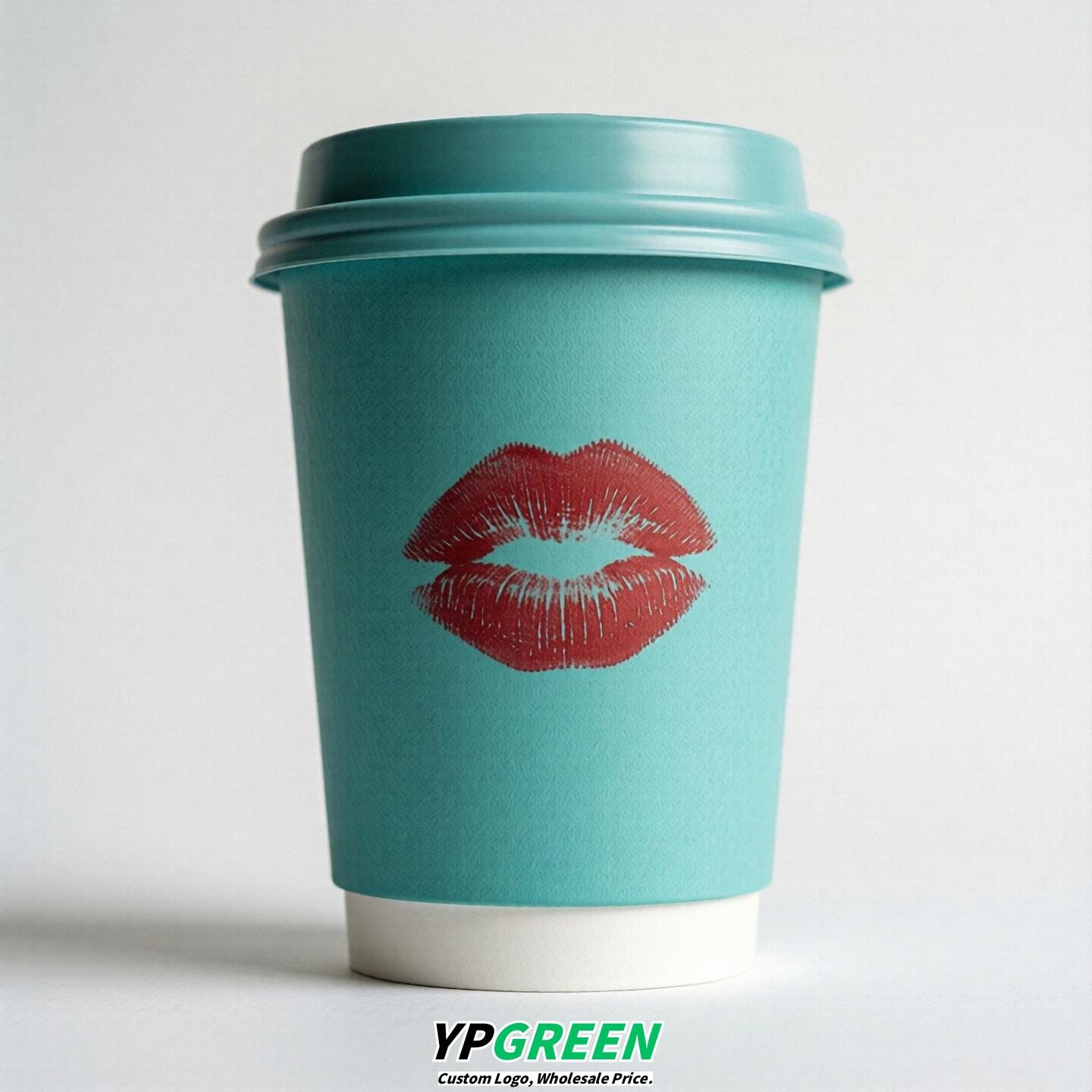 Turquoise Paper Cups with Lips Print 10oz/12oz/16oz/20oz/22oz