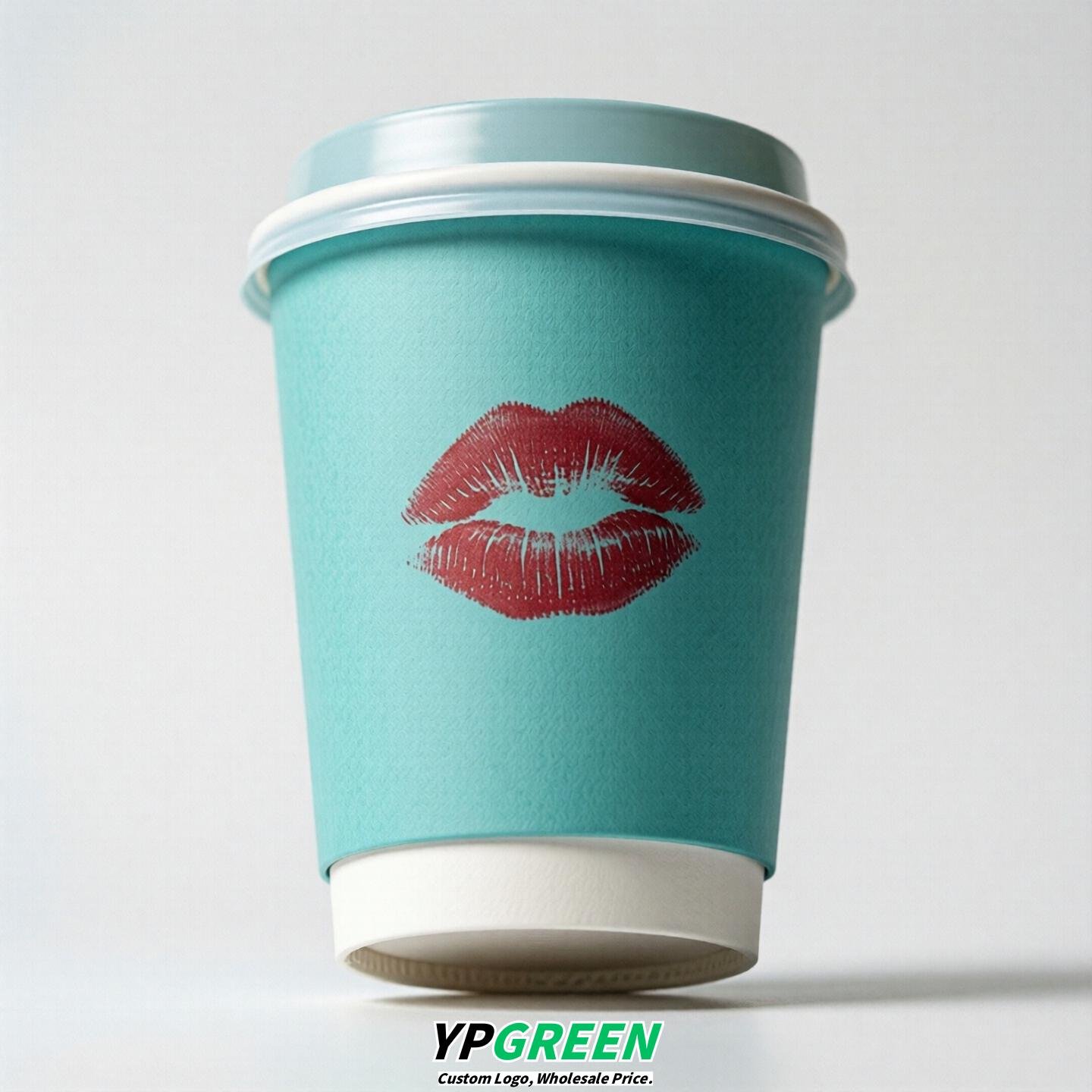 Turquoise Paper Cups with Lips Print 10oz/12oz/16oz/20oz/22oz