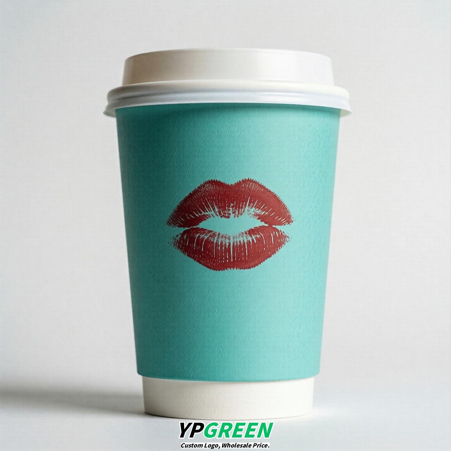 Turquoise Paper Cups with Lips Print 10oz/12oz/16oz/20oz/22oz