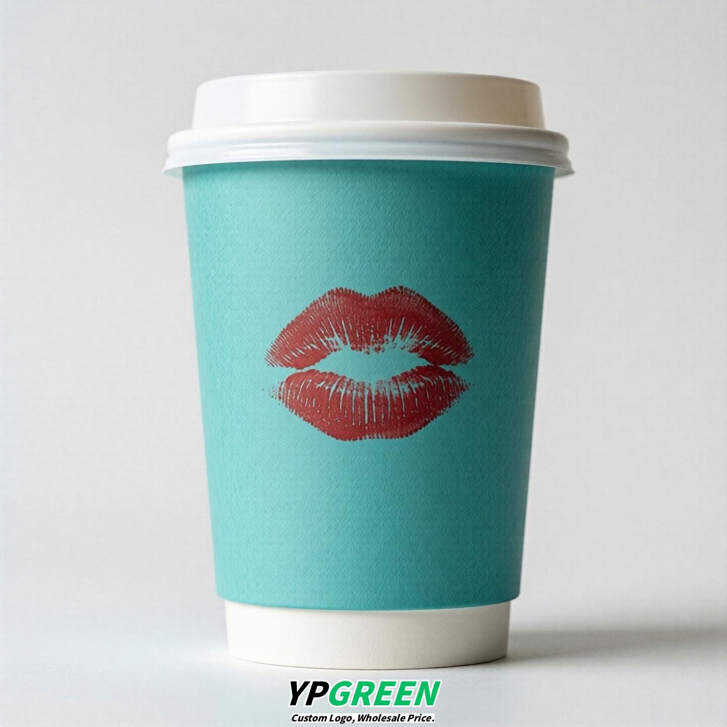 Turquoise Paper Cups with Lips Print 10oz/12oz/16oz/20oz/22oz