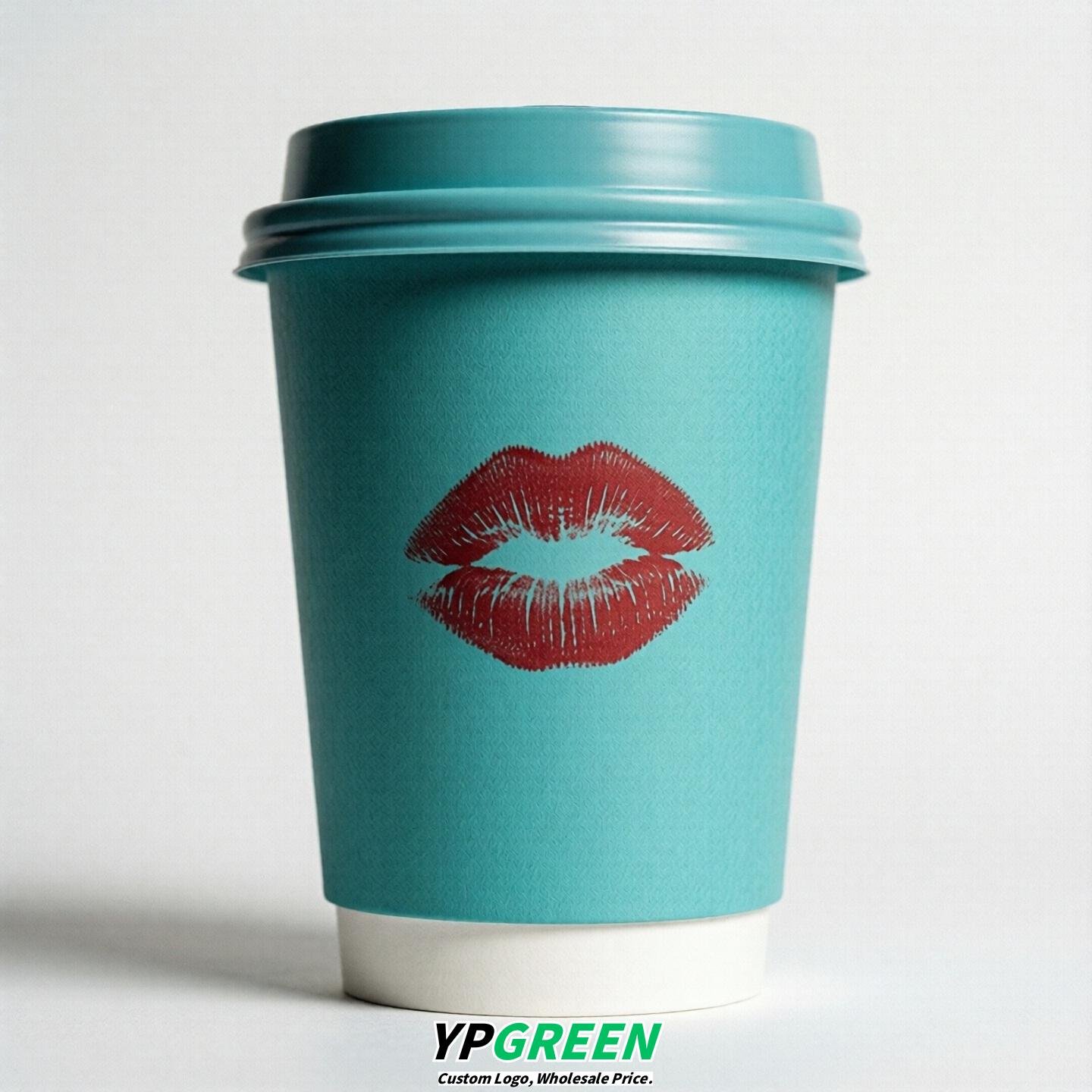 Turquoise Paper Cups with Lips Print 10oz/12oz/16oz/20oz/22oz
