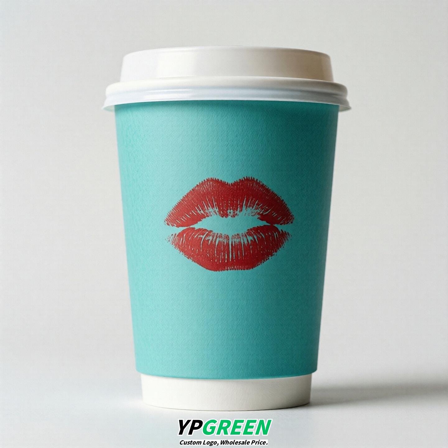 Turquoise Paper Cups with Lips Print 10oz/12oz/16oz/20oz/22oz