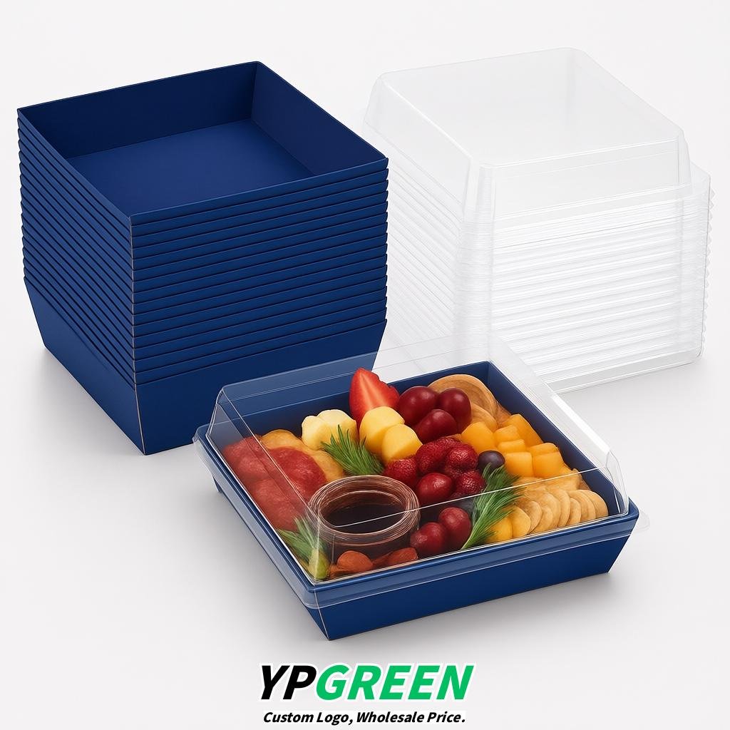 Ultramarine Charcuterie Boxes with Clear Lids - 4 inches & 5 inches Disposable Paper Square Food Containers