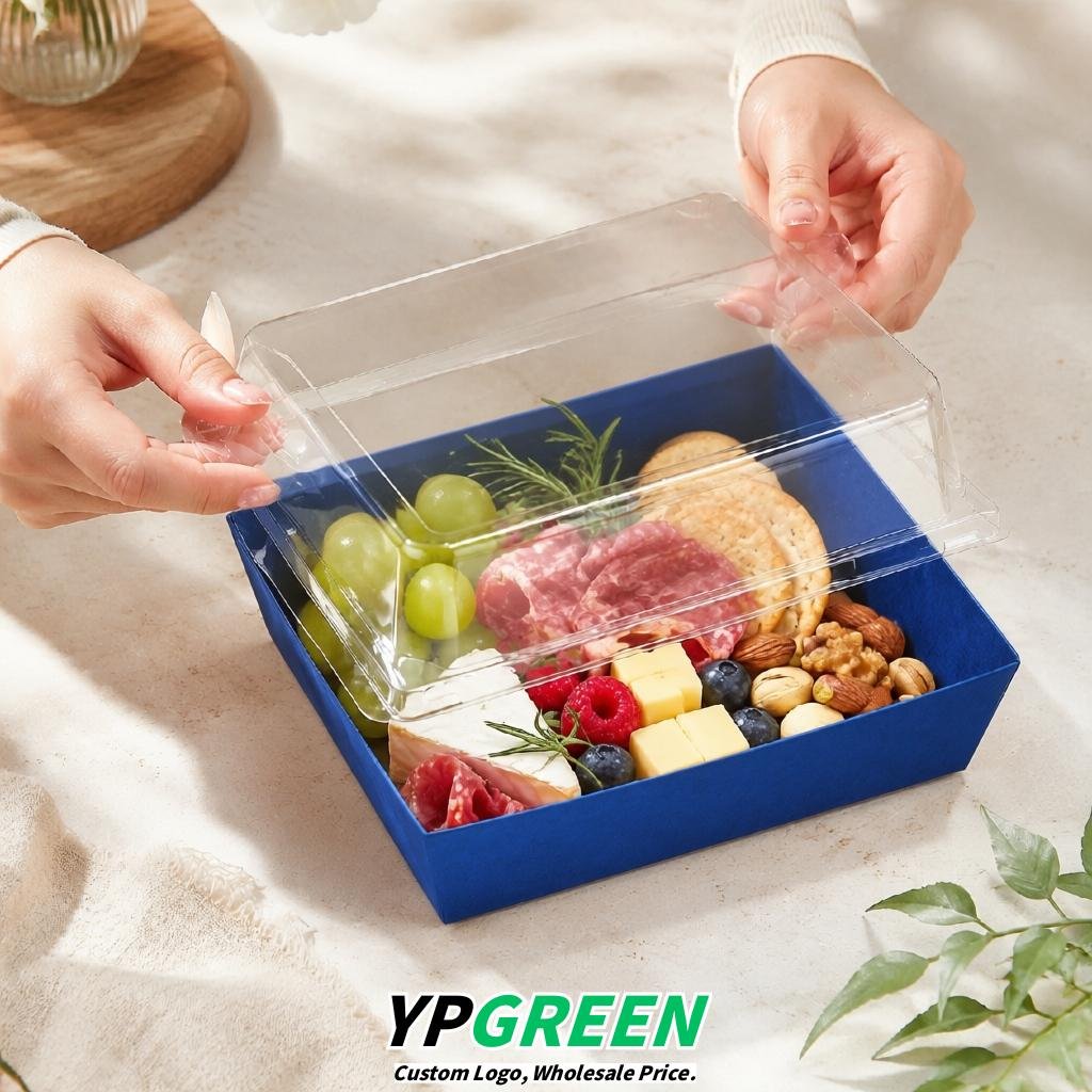 Ultramarine Charcuterie Boxes with Clear Lids - 4 inches & 5 inches Disposable Paper Square Food Containers